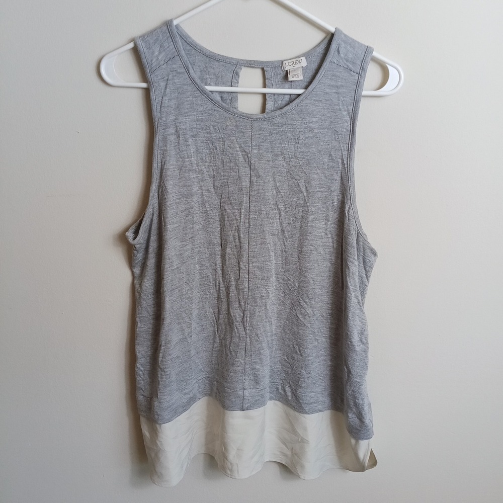 J.Crew Tank Top Womens L Gray Excellent Mixed Media Keyhole Back C8031